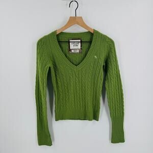 Y2K Abercrombie & Fitch Green Cable Knit Wool Cashmere Sweater M Preppy Classic
